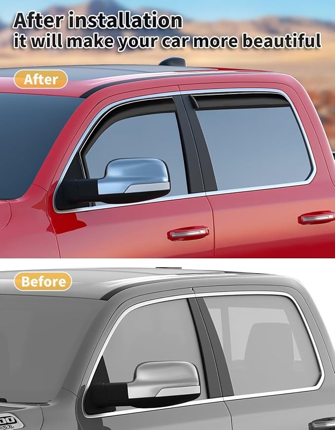 in-Channel Window Rain Guards Fit for Truck Dodge RAM 1500 (New Body Style Includes TRX) 2019-2025 Crew Cab Extra Durable Window Visors Window Deflectors Vent Shades Car Accessories-4 pcs