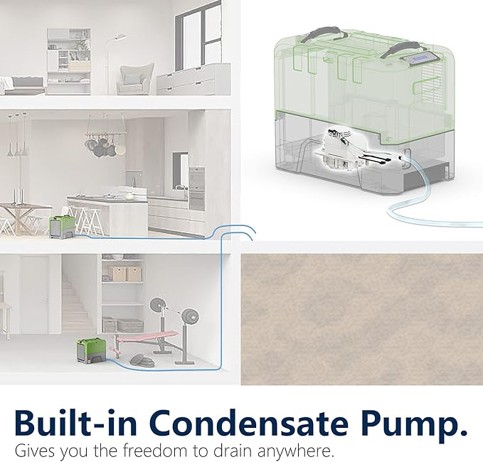 ALORAIR App Control Commercial Dehumidifier With Pump Industrial Dehumidifiers with Drain Hose, for Water Damage Restore, Flood Repair, Large Space, Job Sites (Green)