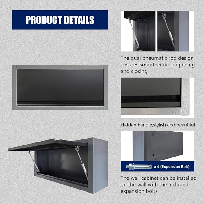 JZD Metal Hanging Upper Tool Storage Cabinets,Wall Mounted Garage Chest