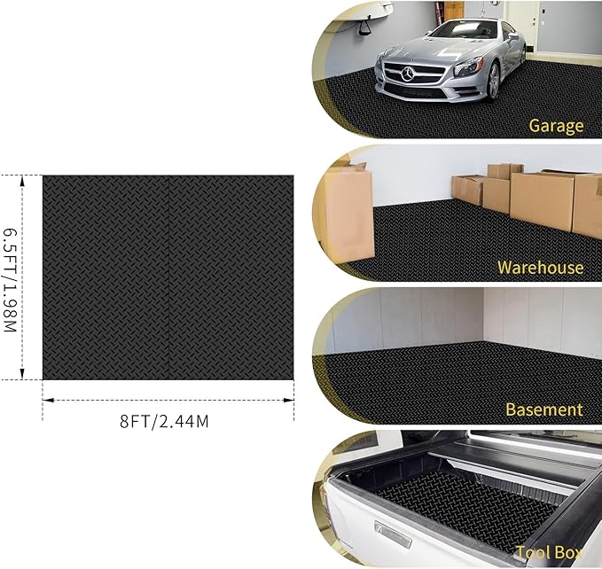 Premium Garage Floor Mat, Commercial Grade Heavy Duty Parking Mat for Garage Floor, Golf Cart Parking, Water/Stain Resistant Floor Runner (Black Diamond, 2 Rolls x 4 x 6.5 Feet)