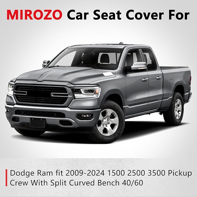 MIROZO Ram Seat Covers Full Set, Faux Leather Truck Seat Covers Compatible with 2009-2025 Ram 1500 2500 3500 Truck Pickup Crew Quad Cab with Split Bench 40/60(Black and Red,Full Set Curved Back)