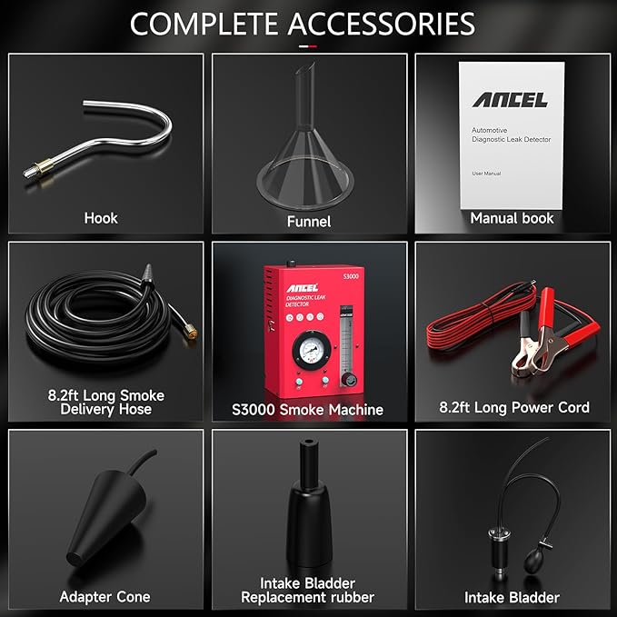 ANCEL S3000-US Smoke Machine Automotive with Built-in Air Compressor, Pressure Gauge & Adjustable Flow Meter, Automotive Smoke Machine Leak Detector for EVAP, Fuel, Vacuum System & More