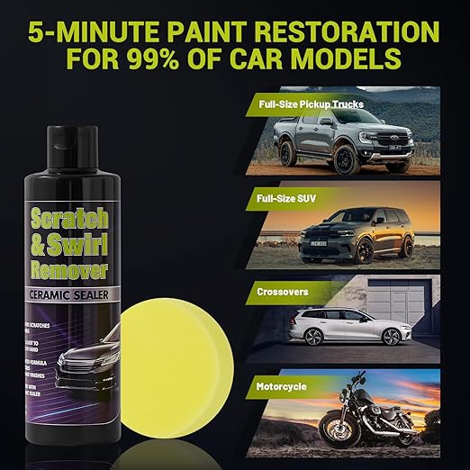 Upgraded Car Scratch Remover Kit, Scratch Remover for Vehicles ＆ Cars, Car Paint Scratch Repair, Polishing ＆ Rubbing Compound Paint Restorer with Applicator Pad, add Gloss ＆ Shine 16OZ