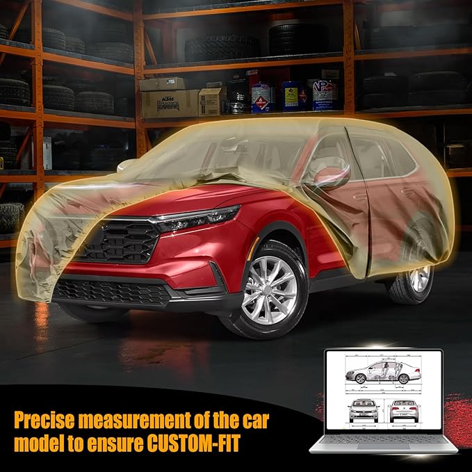 Waterproof Car Covers Replace for 2002-2025 Honda CRV, Multilayer Heavy Duty with Cotton Liner All Weather Car Cover with Zipper Door, Windproof Bands for Snow Rain Dust Protection