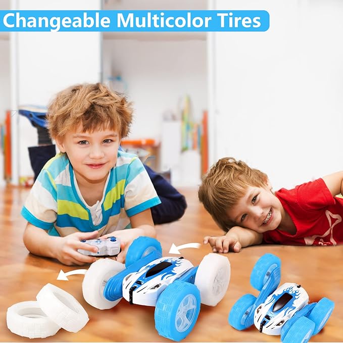 FREE TO FLY Remote Control Car For Boys: Kids RC Stunt Cars Toy with Headlights & WheelLights Double-Sided Driving 360°Flip Rotating Car Toys Gifts Presents for Boy Girls Age 6 7 8 9 10 11 12 Year Old