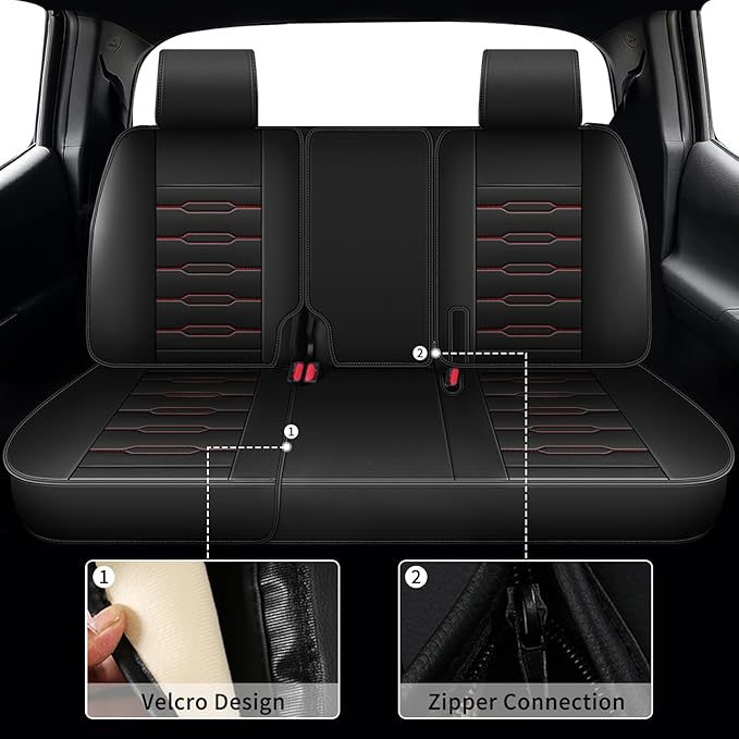 Seat Covers Fit for Honda Ridgeline 2006-2024 2025: Crew Cab 5 Seats Car Seat Covers Faux Leather Truck Pickup Seat Cushion Protector - Front Seats with Armrests(Full Set, Redline)