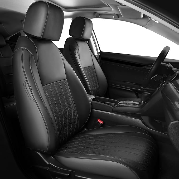 Seat Covers for Honda Civic Sedan EX-L, EX-T, EX, Touring, LX-P, Sport 2016 2017 2018 2019 2020 2021, Faux Leather Car Seats Cover Full Set(Rear Row 40/60 Split & Folding Backrest)-Black