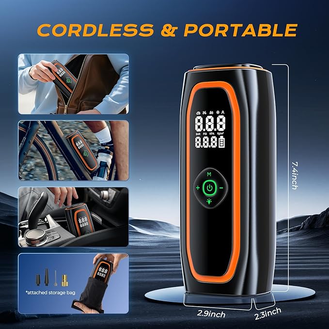 Tire Inflator Portable Air Compressor, 220PSI Air Pump for Car Tires with 26000mAh Battery, One Click Smart Air Pump Tire Inflator for Car, Motorcycle, Bicycle and More with Tire Pressure Gauge