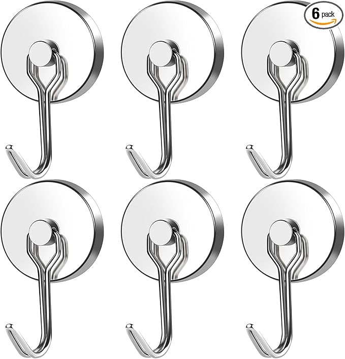 MIKEDE Magnetic Hooks, 110LB Heavy Duty Neodymium Magnet Hooks, Strong Swivel Magnetic Hooks Rust Proof for Indoor Outdoor Hangers, Fridge, Garage, Cruise, Key Holders, Pack of 6