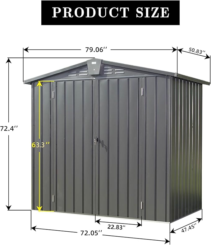iKERY Galvanized Steel Storage Shed - 6.5' x 4.2' with Lockable Door, Metal Garden Shed for Bikes, Tools, Lawn Mowers and Trash Cans, Ideal for Backyard and Patio, Dark Gray