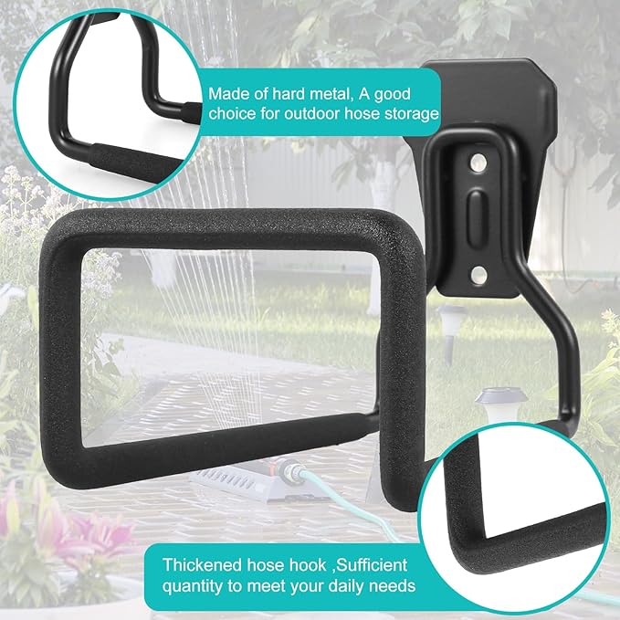 3PCS Metal Garden Hose Hook Heavy Duty Water Hose Hook Wall Mounted Garage Hook Sturdy Storage Bracket Stand Organizer 120lbs for Water Extension Cords Black