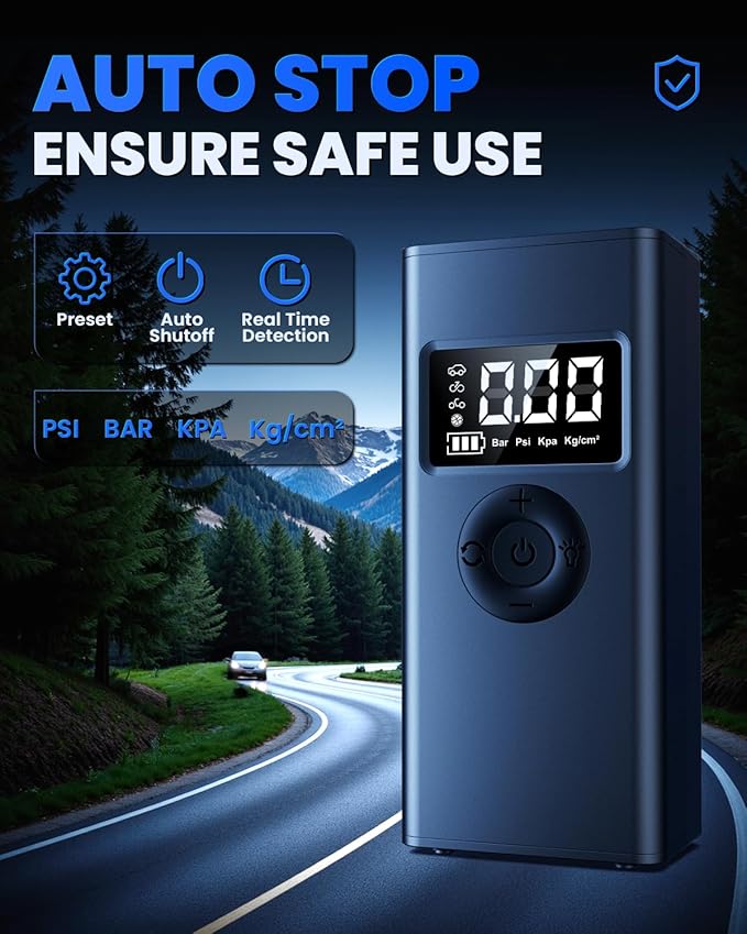 Tire Inflator Portable Air Compressor, 160PSI Air Pump for Car Tires with Digital Pressure Gauge, LED Light and Auto Shut-Off Function, for Car/Motorcycle/Bike/Ball