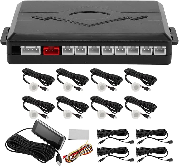 Motoforti Car Auto Vehicle Reverse Backup Radar System Reverse Parking Sensors Sound Warning Alarm Buzzer Reminder Distance Detection White 8 Parking Sensors