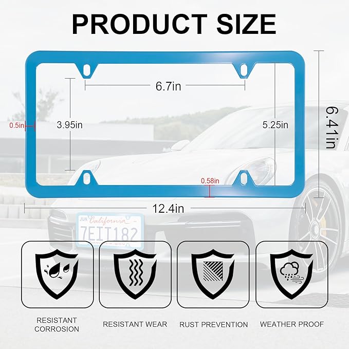 LivTee 4 Holes Stainless Steel License Plate Frames, 2 PCS Car Licence Plate Covers, Automotive Exterior Accessories Slim Design with Bolts Washer Caps for US Vehicles, Blue