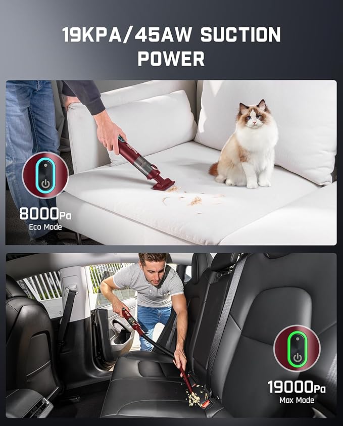 Fanttik Slim V8 APEX Car Vacuum, 4-in-1 Portable Mini Cordless Vacuum with 19000pa Suction Power, Type-C Charge, 2 Suction Modes, Handheld Vacuum for Car, Office Desk, Keyboards (Red)