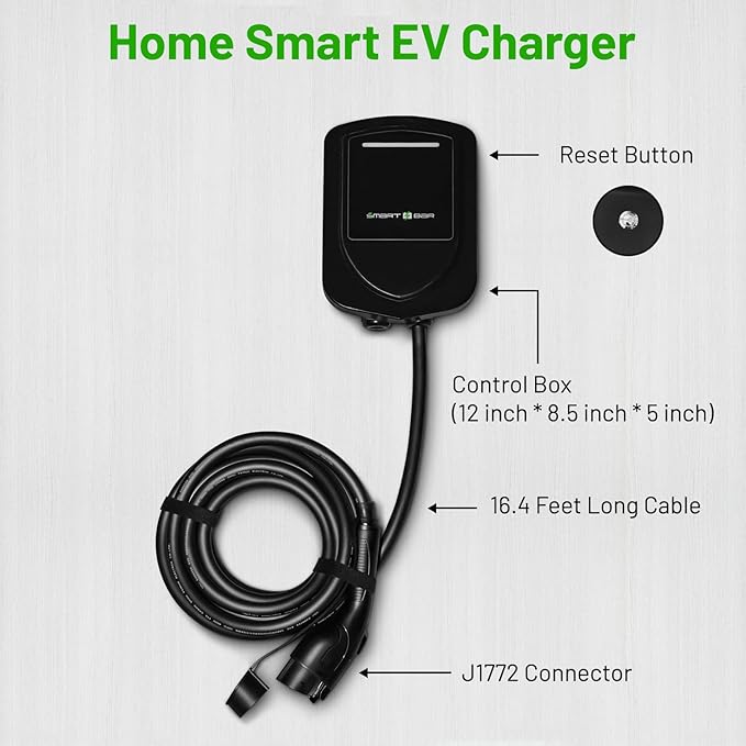 SBB Home Smart Level 2 EV Charger up to 48Amp, 240V Indoor/Outdoor Fast Car Charging Station with App, Wi-Fi Enabled EVSE, Hardwired Electric Car Charger Compatible with All EV Models