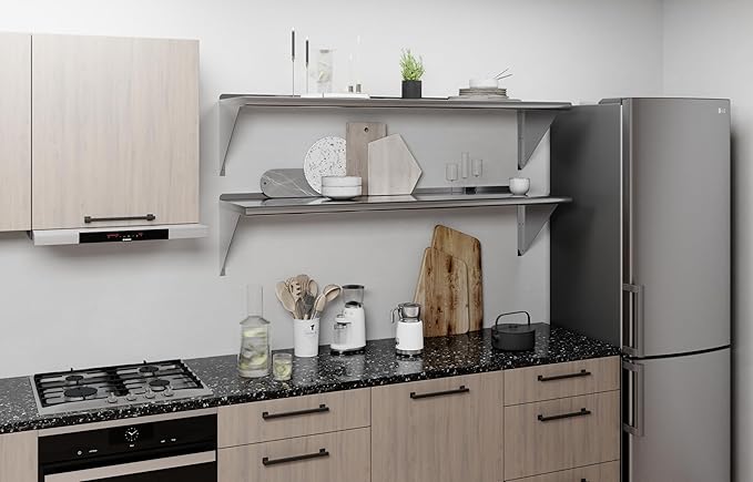 AmGood 16 in. x 60 in. Stainless Steel Wal Mount Shelf. Commercial/Home. Kitchen, Restaurant, Garage, Laundry, Utility Room. NSF