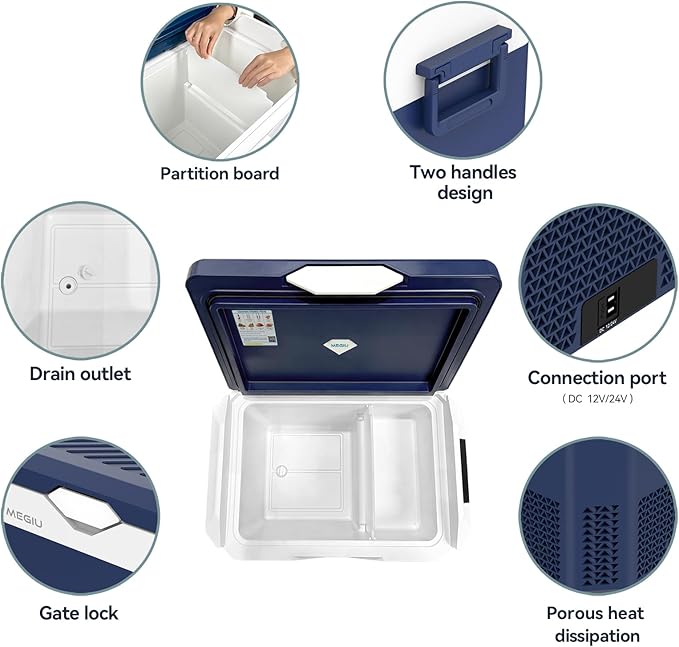Car Refrigerator Portable 12V Fridge 32 Quart 12 Volt Freezer Compressor Cooler 12V/24V DC 110～240 V AC for Truck Van RV Camper SUV and Home Use