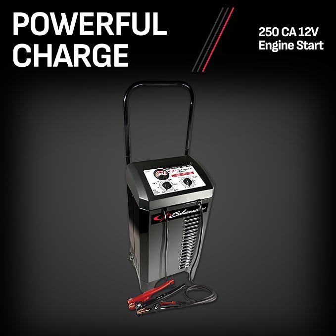Schumacher Electric Manual Battery Charger & Engine Starter – 6V/12V 250A Heavy-Duty Battery Charger with 50A Boost Mode, Color-Coded Clamps, 6-Foot Output Cables & Rugged Design SC1445