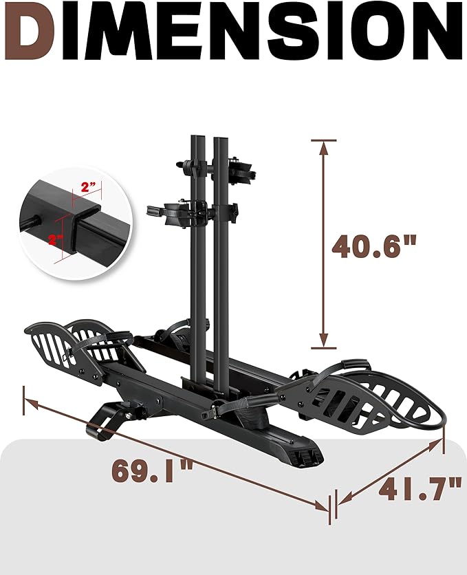 Hitch 2-Bike Rack, 200 lbs Capacity E-Bike Carrier Platform Mount, Up to 5’’ Fat Tire Bicyclefor 2’’ Receiver Cars Trucks SUVs Minivans RV, Trailer (Mate)