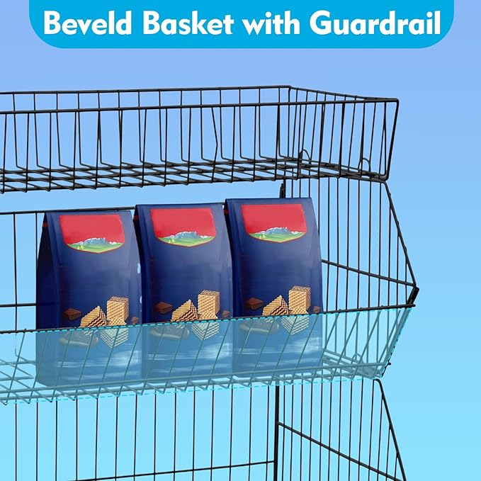 Retail Display Rack 5-Tier Market Merchandise Display Shelf Fruit Storage Shelf Vegetable Snack Basket Retail Store Supplies with Wheels for Home Store Market (18" D X 19" W X 55" H- Black)