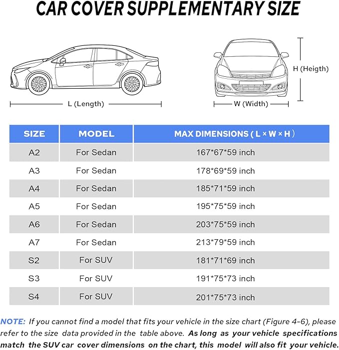 10-Layer Car Cover Waterproof All Weather for Automobiles, Universal Fit for BMW 4/5/6/7 Series, Ford Mustang, Mercedes E/S-Class, Toyota Camry, Sedan 186"-195" L, Size A5 (See Size Chart)