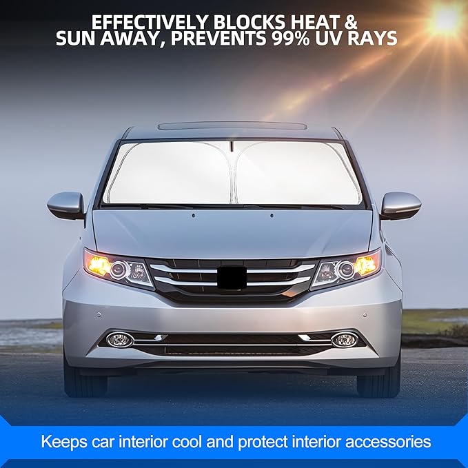Windshield Sun Shade for Honda Odyssey (LX EX EX-L Touring Elite Minivan) 2011-2017 Foldable Sunshade Custom Fit Front Window Car Interior Accessories Protector Blocks UV Rays