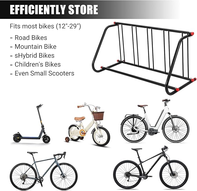 Commercial Grid Bike Rack for 5 Bikes - Heavy Duty Metal Bike Stand Floor, Outdoor Bicycle Parking Rack for Garage, Retail, School, Backyard, Bike Shop (Single Side)