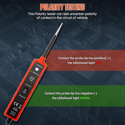 Power Short Circuit Probe Tester, 6V-24V LED Test Light, Short-Circuit Tracking Location and Buzzer Alarm, Automative Circuit Tester with Polarity & Continuity Test Function