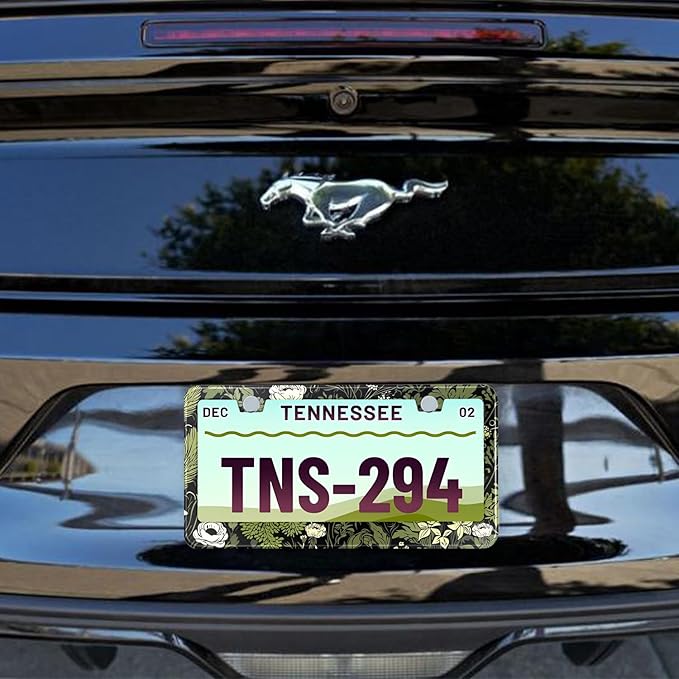2 Pcs Sage Green Floral License Plate Frame Plant Flowers Stainless Steel License Plate Frames Holder Covers Auto Parts Decoration with Screws License Plate Holder for Car Accessories 12x6 Inch