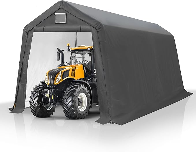 7' x 12' Outdoor Storage Shed- Heavy Duty Storage Shelter Tent with Roll-up Ventilated Door, Portable Garage Zipper Storage shed for Bike, ATV, Motorcycle Shelter, Gray