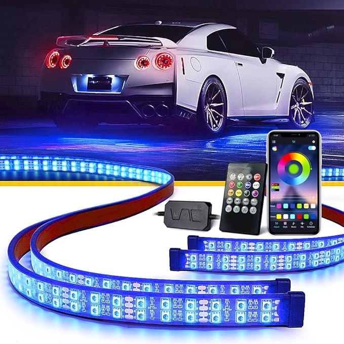 LUMENIX Double Row RGB LED Car Underglow Lights Kit, 4PCS Exterior Neon Accent Bluetooth Under Glow Light Strip for Cars SUVs Trucks Van, w/Dynamic Music & DIY Mode Underbody Chase Lights