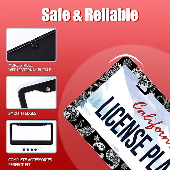 Personalise Paisley Boho Printed License Plate Frames Color License Plate Frame Car Universal Stainless Steel Accessories Cars Decor 2 Holes Screws Fits Standard US Vehicles Size 12.2 x 6 Inches
