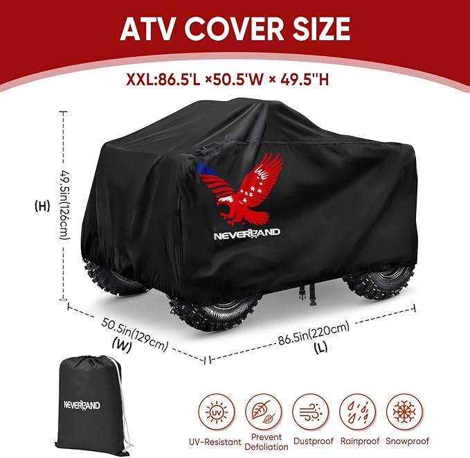 Neverland ATV Cover, Waterproof Heavy Duty 4 Wheeler Cover with Buckle, Dustproof Anti UV Windproof All Weather Outdoor Storage Quad Cover for Polaris Sportsman Yamaha Honda Coleman