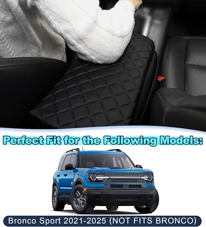 Armrest Cover for Ford Bronco Sport 2021-2025 Center Console Pad with Organizer Storage Pockets, Black Faux Leather Arm Rest Lid Protector Cushion Interior Accessories 2/4 Door(for Bronco Sport)