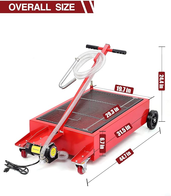 DEXSO 20 Gallon Electric Oil Drain Pan with 110V Pump & 8 Ft Hose, Low Profile & T Folding Handle Oil Drain Cart for Truck Cars SUVs