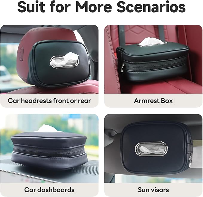Car Tissue Holder, Tissue Box Cover Keep Car Tidy, Premium PU Leather Backseat Napkin Rectangle Organizer, Extra Large Tissue Box Storage in Car Fits for 6.6 * 4.7 * 2.3 Regular Size Tissues, Black
