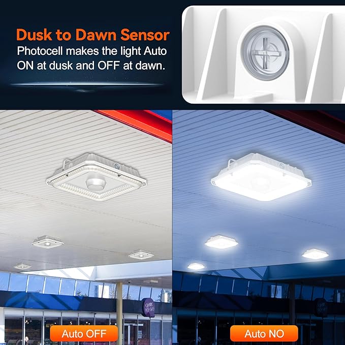 BBESTLED LED Canopy Light with Photocell, 60W 80W 100W Adjustable, ETL&DLC Listed 13500LM Carport Lights 5700K/5000K/4500K, AC100-277V IP65 Waterproof Canopy Light for Gas Station, Dusk to Dawn