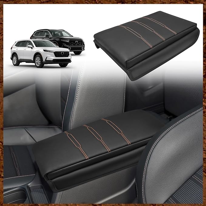 Muslogy Center Console Cover Extra Thick Armrest Pad Compatible with Honda CR-V 2023+ & CRV Hybrid Accessories Arm Rest Cushion Padding Anti-Scratch Middle Console Pad Leather Armrest Lid Protector