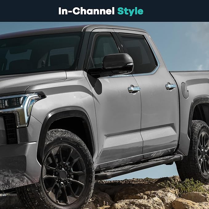 4PCS in Channel Rain Guards Fit for 2022 2023 2024 2025 Toyota Tundra Crew Max, Durable Side Wind Deflectors, Vent Window Visors Shades Shield