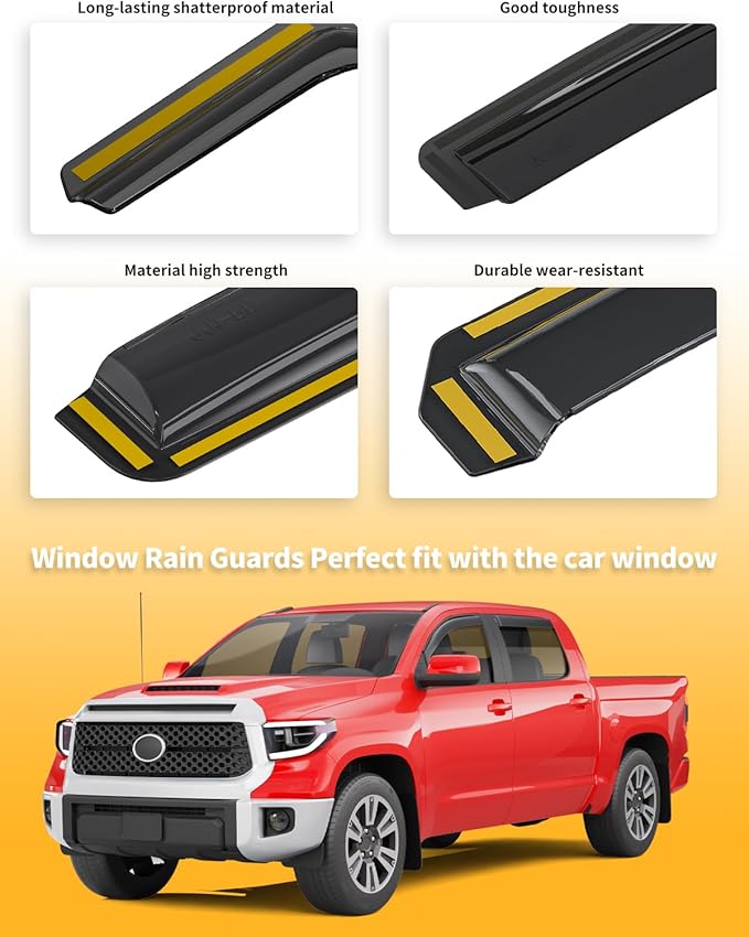 in-Channel Window Rain Guards Fit for Truck Toyota Tundra 2007-2021 CrewMax Extra Durable Window Deflectors Window Visors Vent Visors Vent Shades Car Accessories-4 pcs Q27