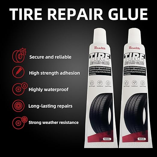 Tire Repair Glue 50ml, Rubber Cement Tire Repair, Tire Plug Glue, Tire Patch Glue Heavy Duty, Three Sizes Tire Repair Nail 9 Pcs, Sidewall Tire Repair Kit for Car, Motorcycle, Bike, Truck, Tractor