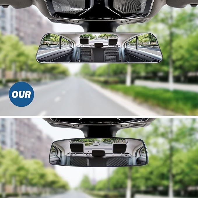 JOYTUTUS Rearview Mirror, 2 pack 12 Inch Panoramic Interior Clip-on Wide Angle Convex Rear View Mirror, Reduce Blind Spot Effectively for More Car SUV Trucks -Clear