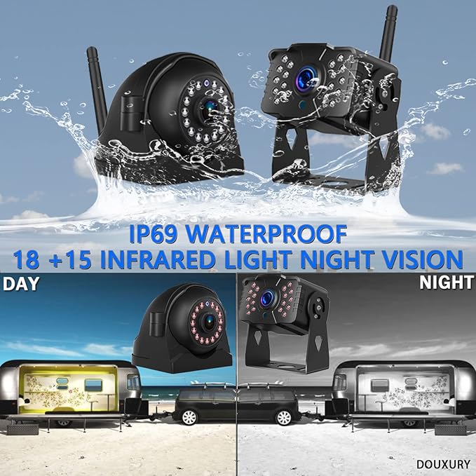 Wireless Backup Camera for RV Truck Trailer Camper Bus 5th Wheel 3 Rear/Side View Cameras 1080P 4-Split 7" Screen with Adapter for Furrion Pre-Wired Night Vision IP69 Waterproof 170° Wide View Angle