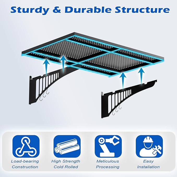 YOLENY 2-Pack 2x3FT Adjustable Heavy Duty Garage Wall Shelving, 500lbs Load Capacity Wall Mount Storage Shelf, Garage Storage Rack with Hooks, Metal Floating Shelves Organizer for Workshop