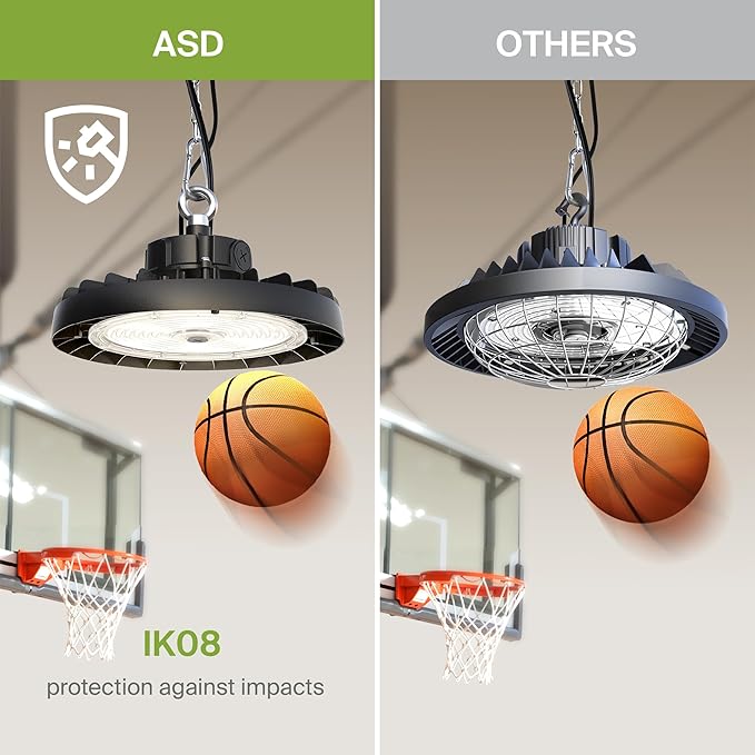 ASD LED High Bay UFO Light Fixture, Commercial Shop Lighting | 3CCT, Dimmable, IP69K Waterproof, DLC Premium, UL Listed | 240W 37600LM 3000-5000K 100-277V | Warehouse, Garage, Workshop Lamp | Black