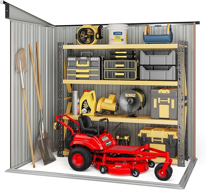 Bealife Outdoor Storage Shed Clearance, Metal Outdoor Storage Cabinet, Waterproof Tool Shed, Lockable Backyard Shed for Garden, Patio and Lawn (Brown, 6' x 4')