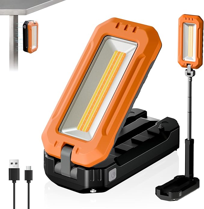 M KARMATER Rechargeable Work Light with Magnetic Base, 1200 Lumens LED Work Light, Portable Magnetic Work Lights with Hook Mechanic Light for Job Site, Workshop, Emergency and Camping