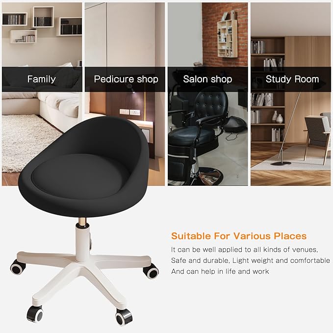 Rolling Stool Set of 4 Rolling Hydraulic Salon Stool with Low Backrest - Adjustable Swivel Chair for SPA, Shop, Salon, Massage, or Medical Office Black