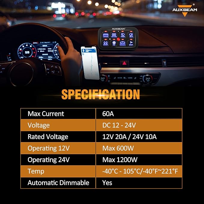 Auxbeam 8 Gang Switch Panel BB80, Universal Circuit Control Relay System Box with Automatic Dimmable On-Off LED Switch Pod Touch Switch Box for Car Pickup Truck Boat ATV UTV, Blue 2 Years Warranty